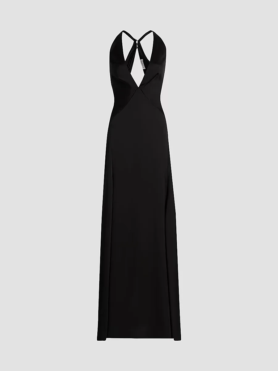 Belle Plunging V-Neck Satin Gown by Ramy Brook