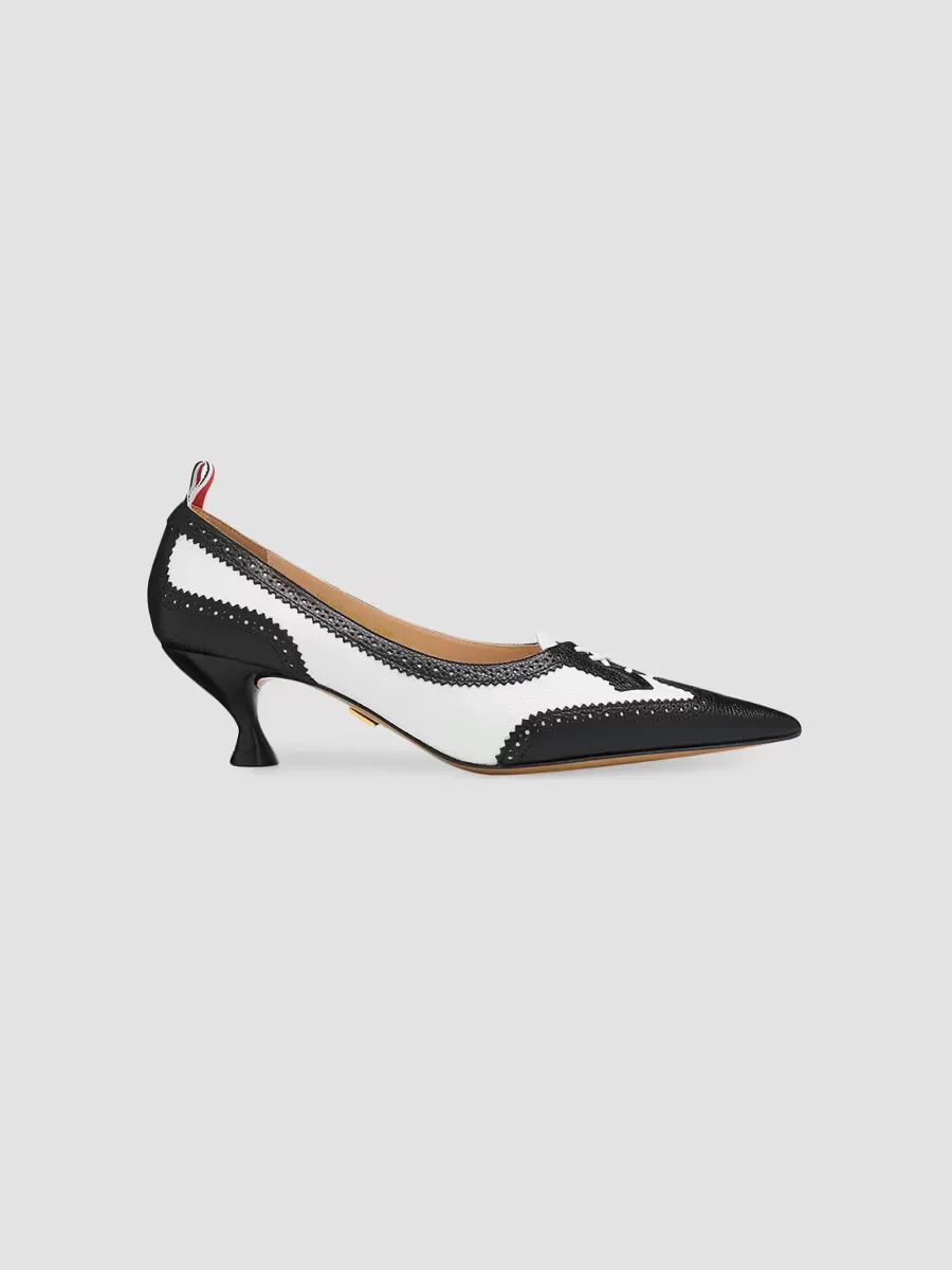 Wingtip 50MM Leather Kitten Heels by Thom Browne