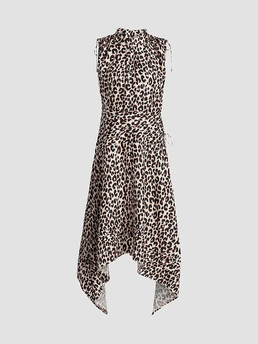 Leopard-Print Silk-Blend Ruched Midi-Dress