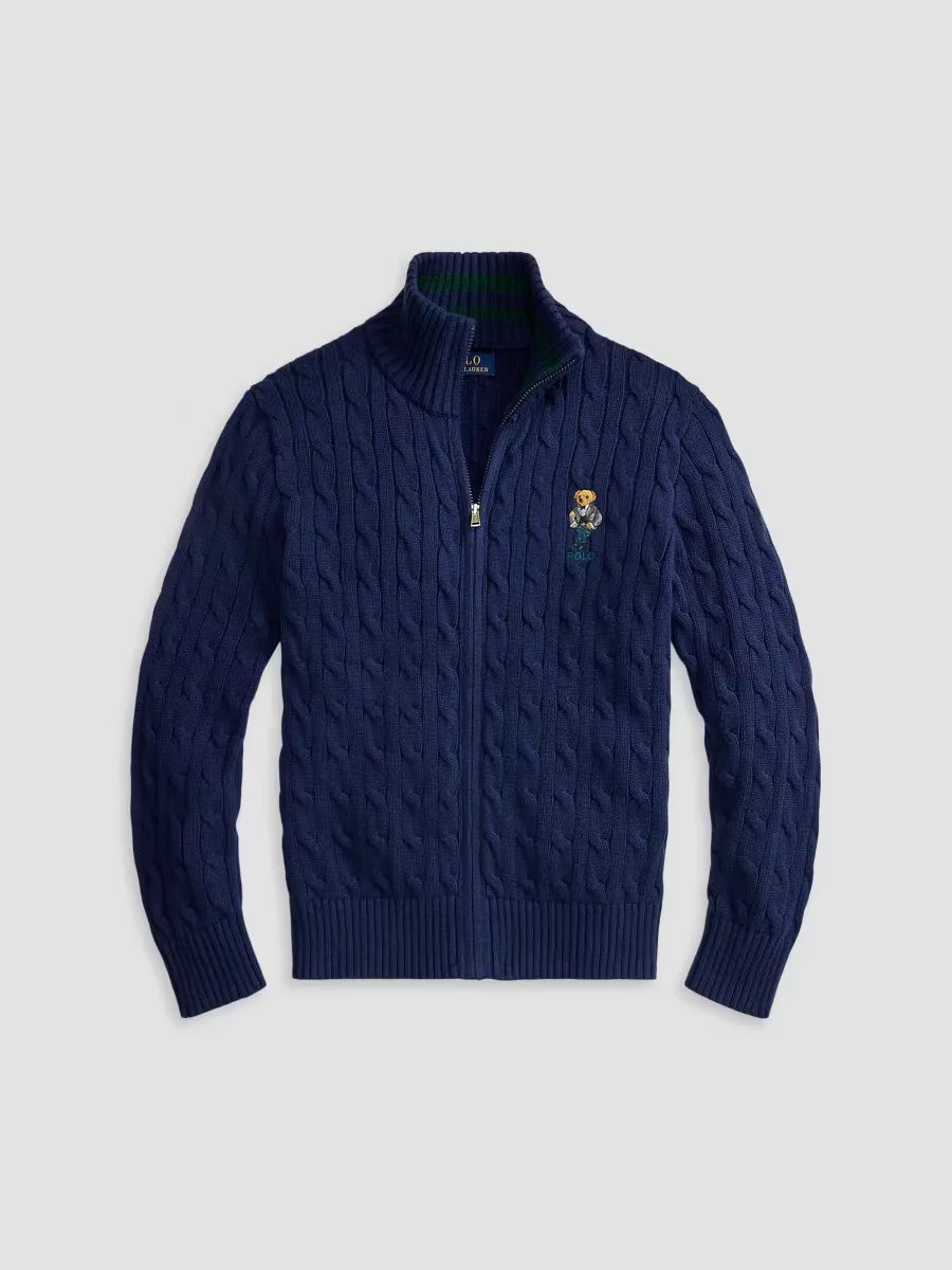 Polo Bear Cable-Knit Cotton Zip Sweater by Polo Ralph Lauren