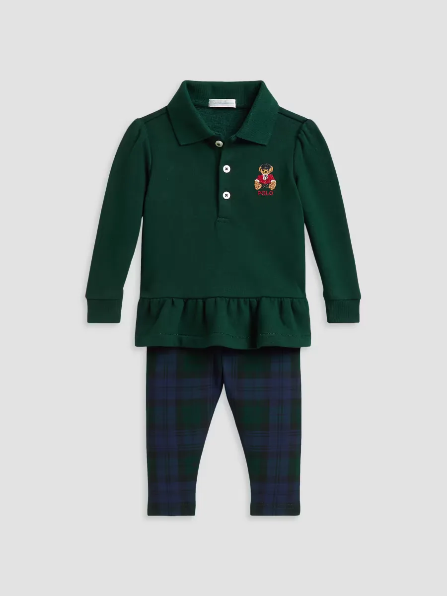 2-Piece Polo Bear Peplum Top & Plaid Leggings Set by Polo Ralph Lauren