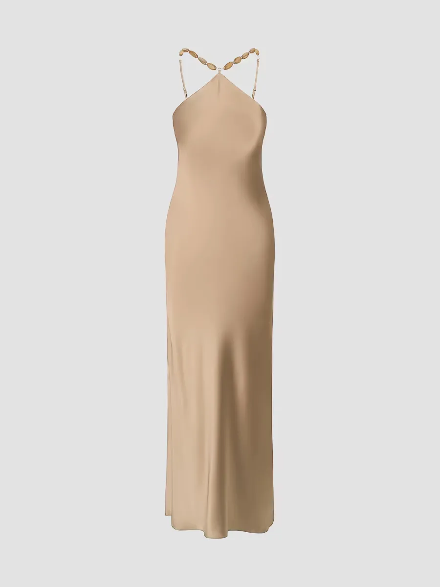 Cadence Beaded Satin Maxi Dress by STAUD