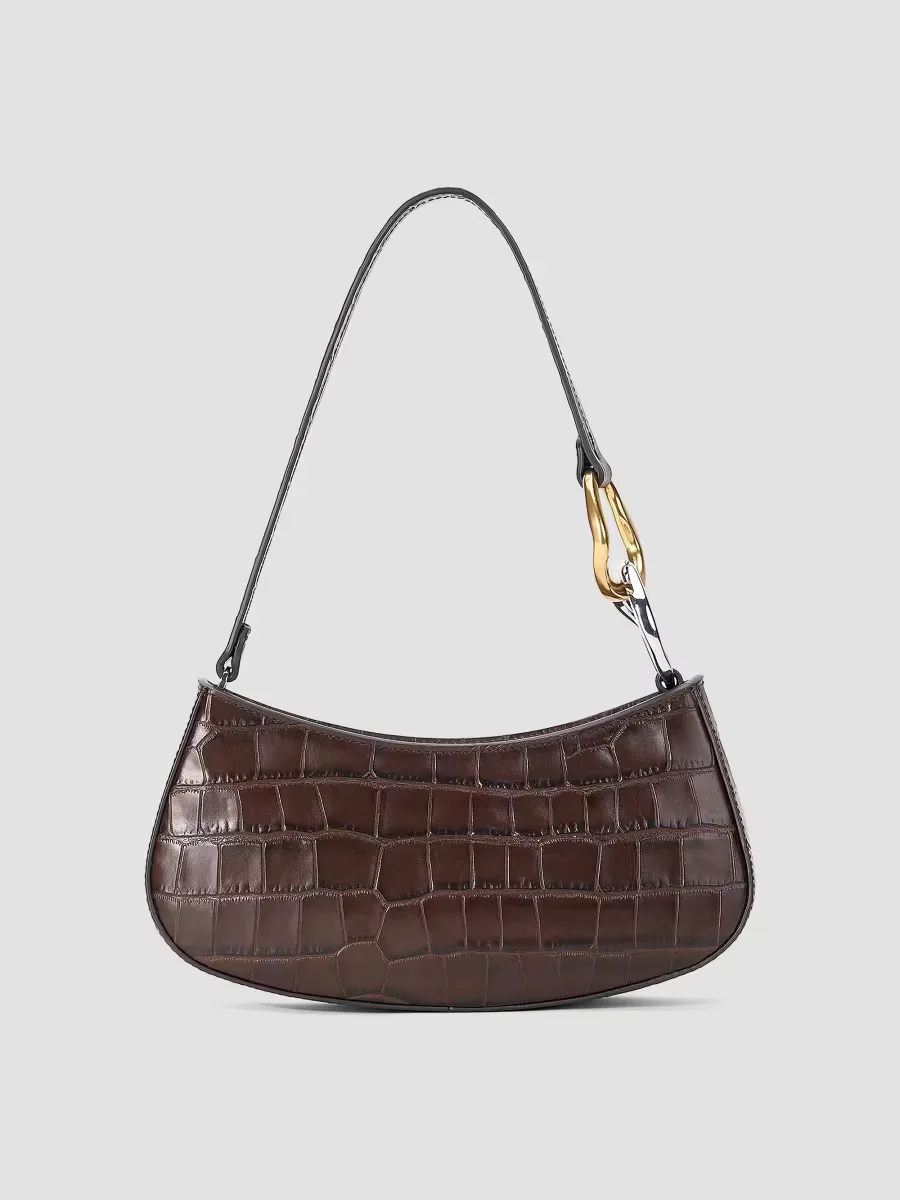 Ollie Crocodile-Embossed Leather Shoulder Bag