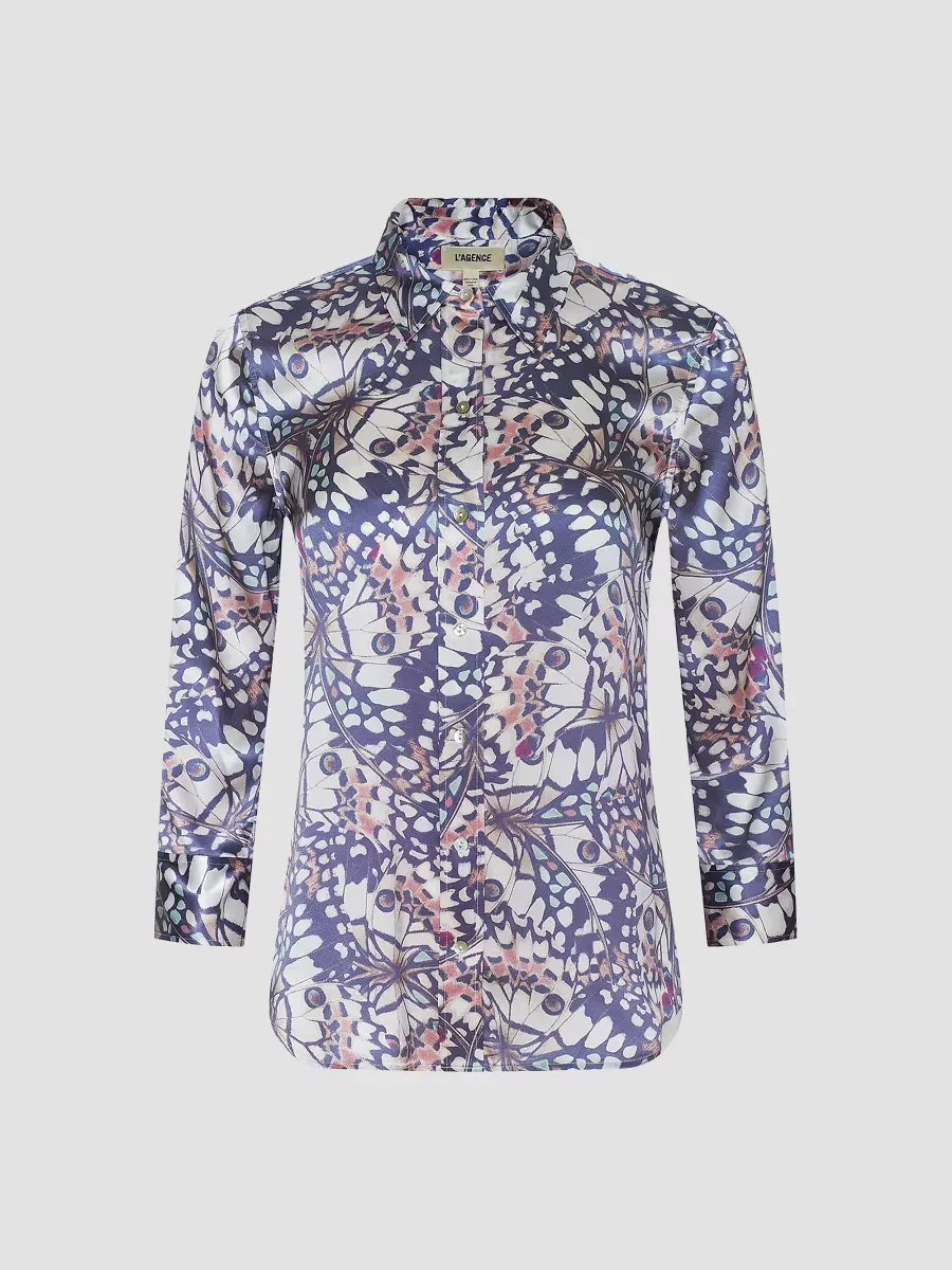 Dani Butterfly-Print Silk Button-Front Shirt by L'AGENCE