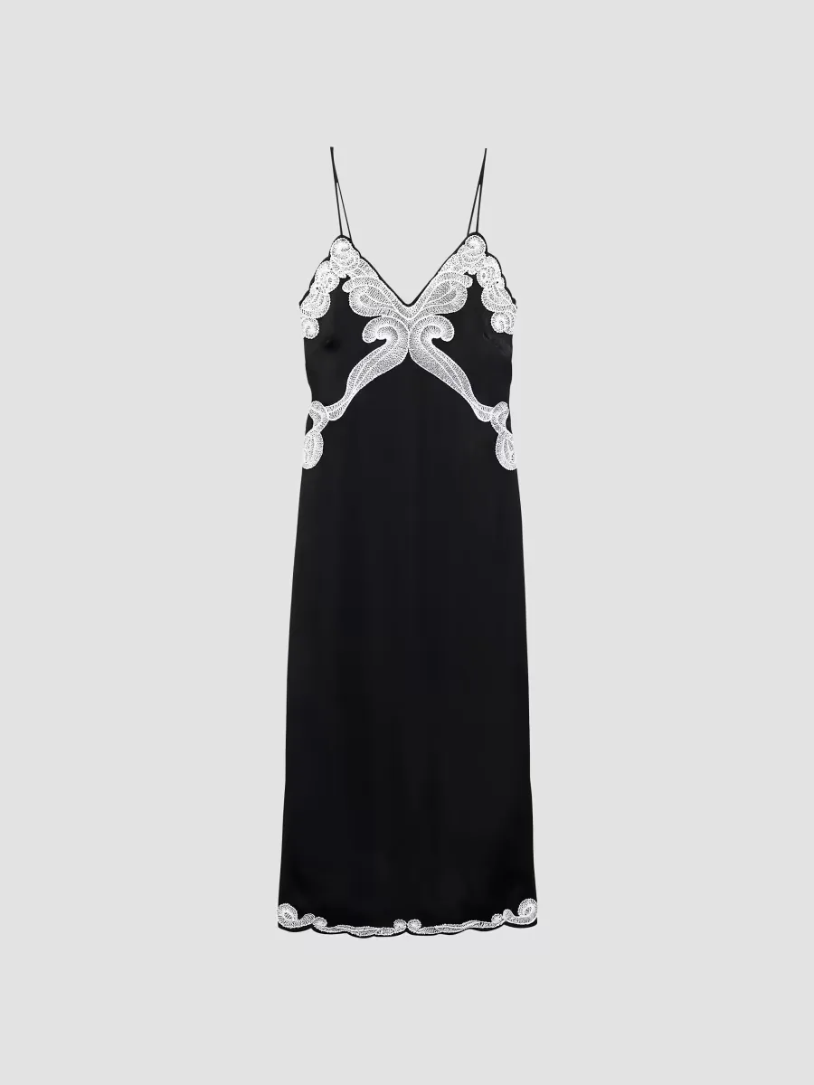 Ann Embroidered Slip Midi-Dress