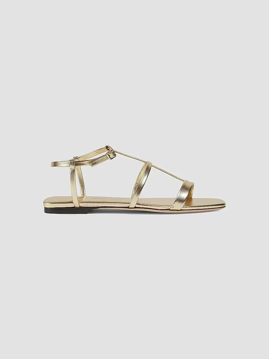 Gwyn Metallic-Leather Flat Sandals