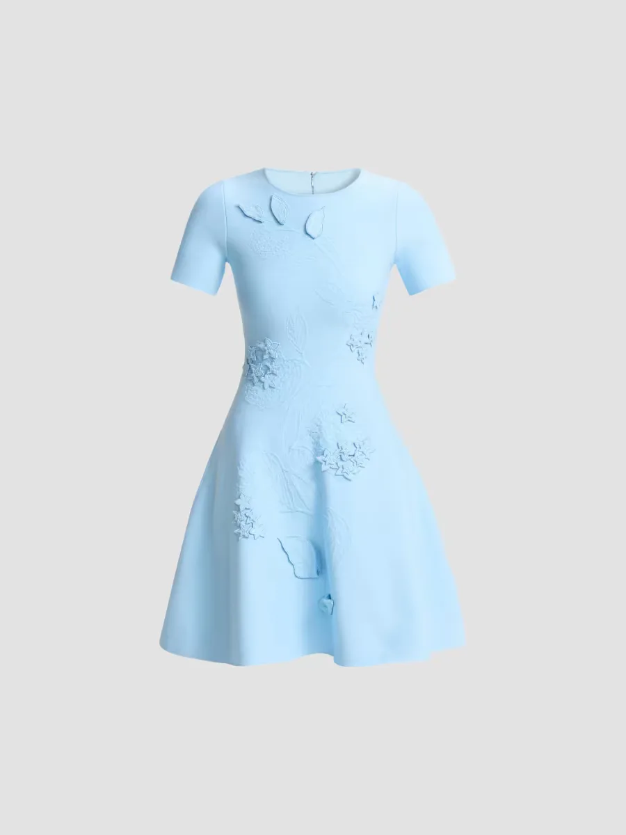 Porcelain Flower Embroidered Minidress by Oscar de la Renta