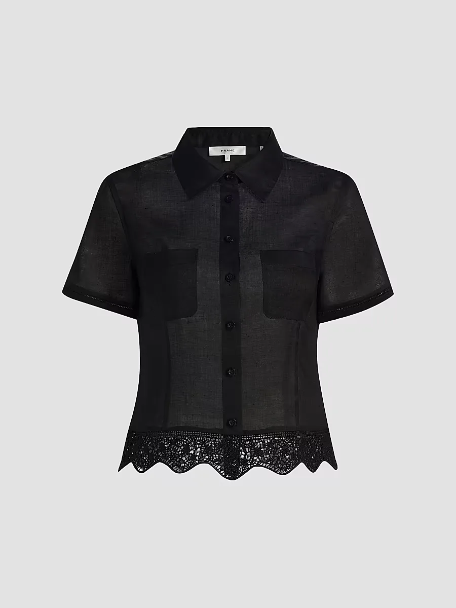 The Embroidered Seaside Lace-Trim Button-Front Shirt