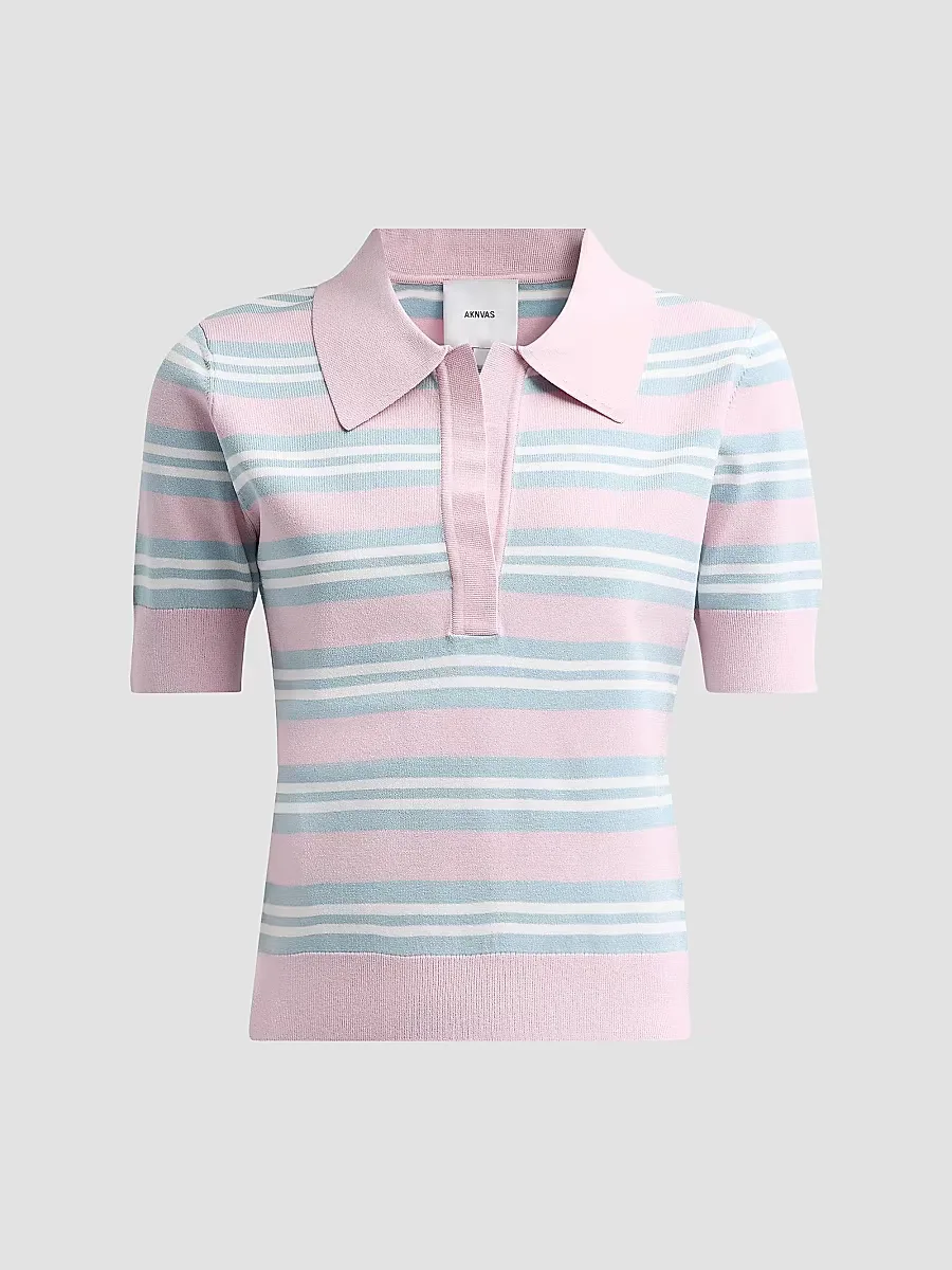 Emma Striped Knit Polo Top by AKNVAS