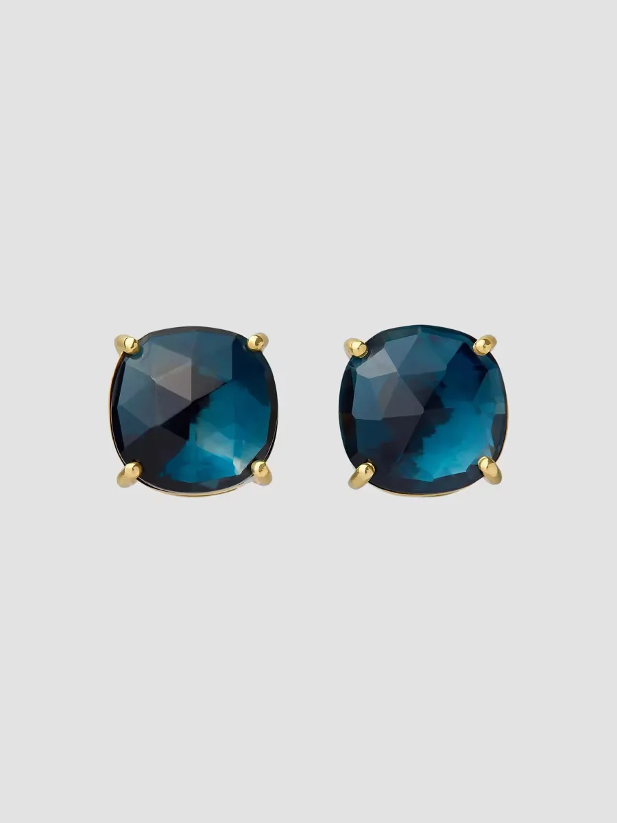 18K Yellow Gold Jaipur Color London Blue Topaz Stud Earrings