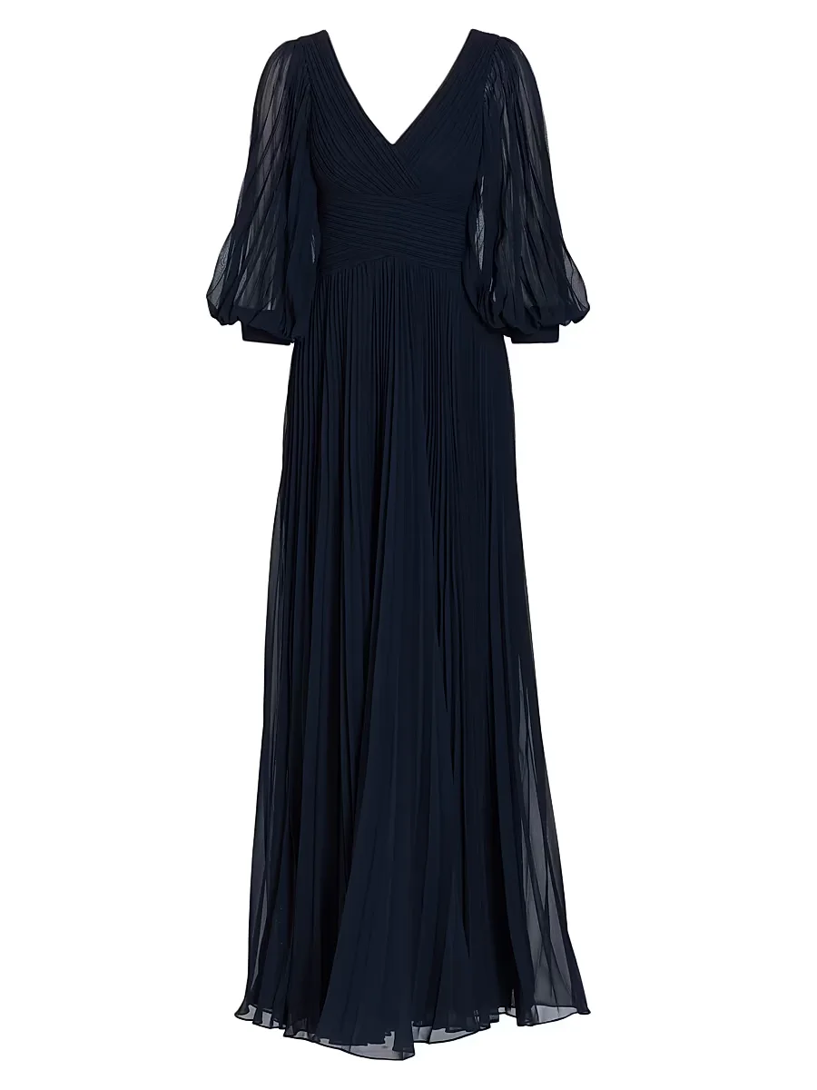 Chiffon Pleated Gown by Teri Jon