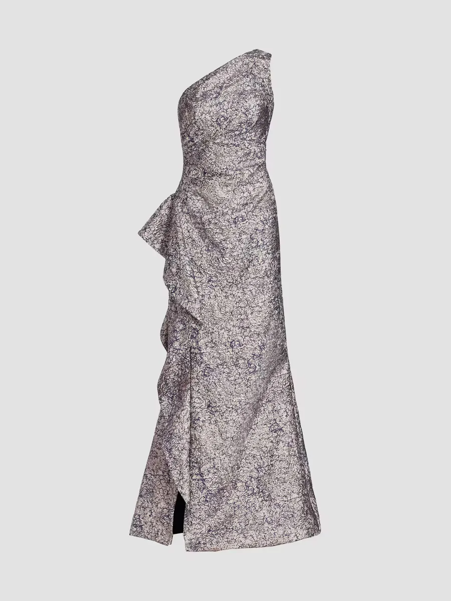 Metallic Jacquard One-Shoulder Gown