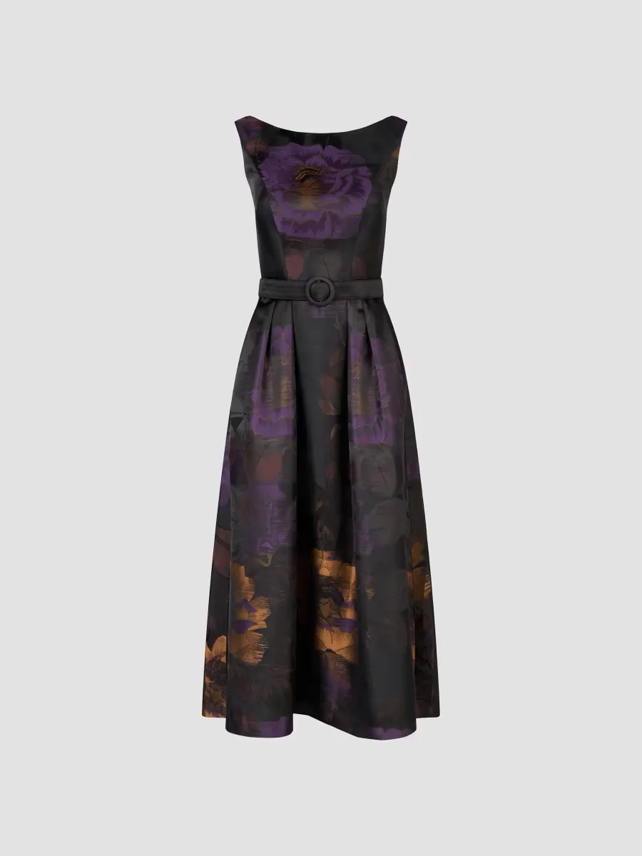 Ilsa Floral Jacquard Belted Cocktail Dress by Kay Unger