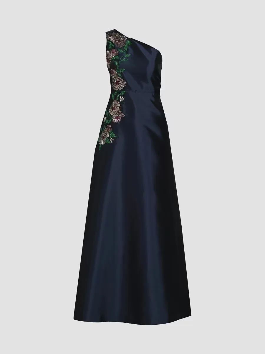 Giada Embellished One-Shoulder A-Line Gown