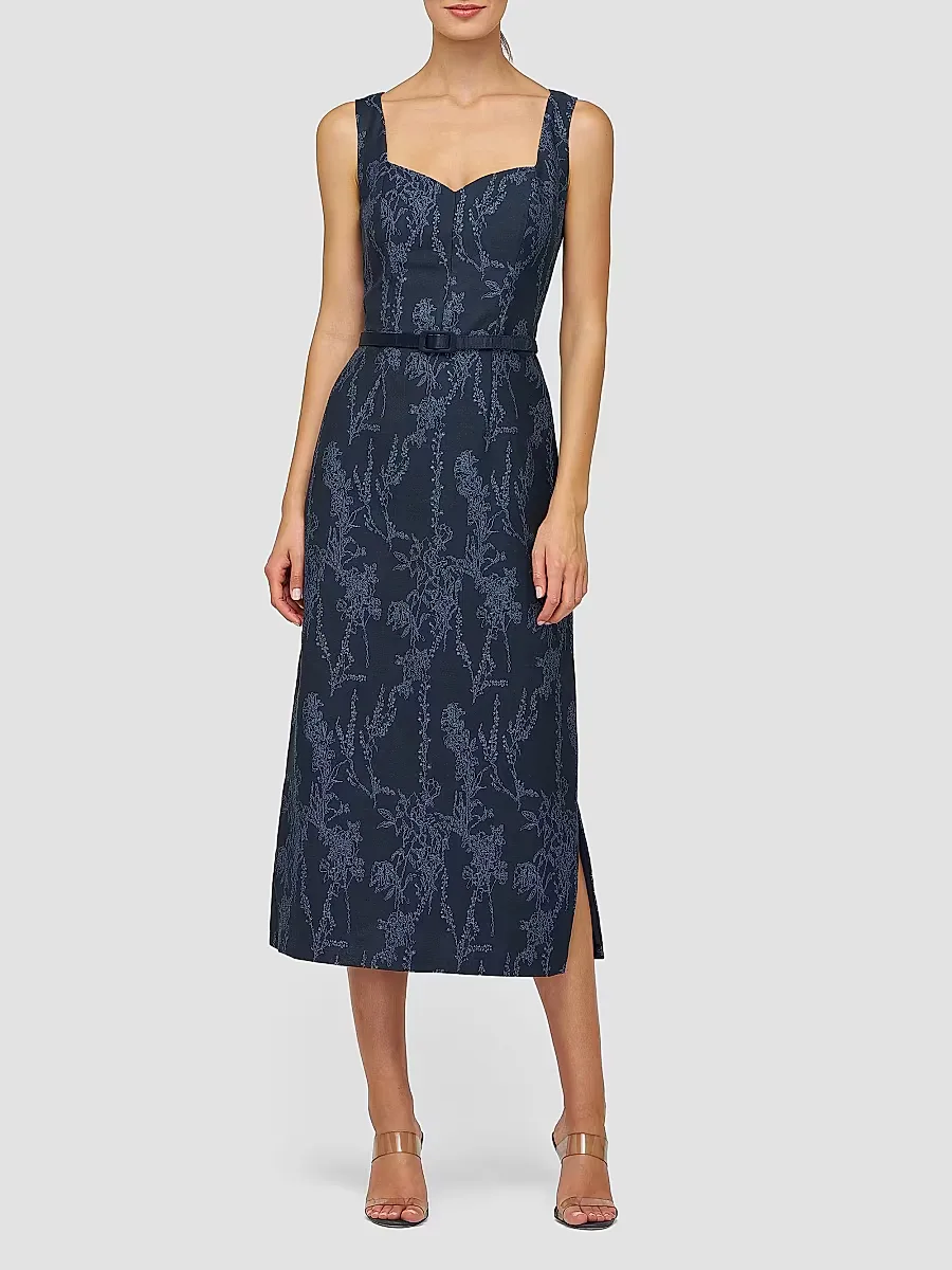 Drew Jacquard Belted Sheath Midi-Dress by Kay Unger