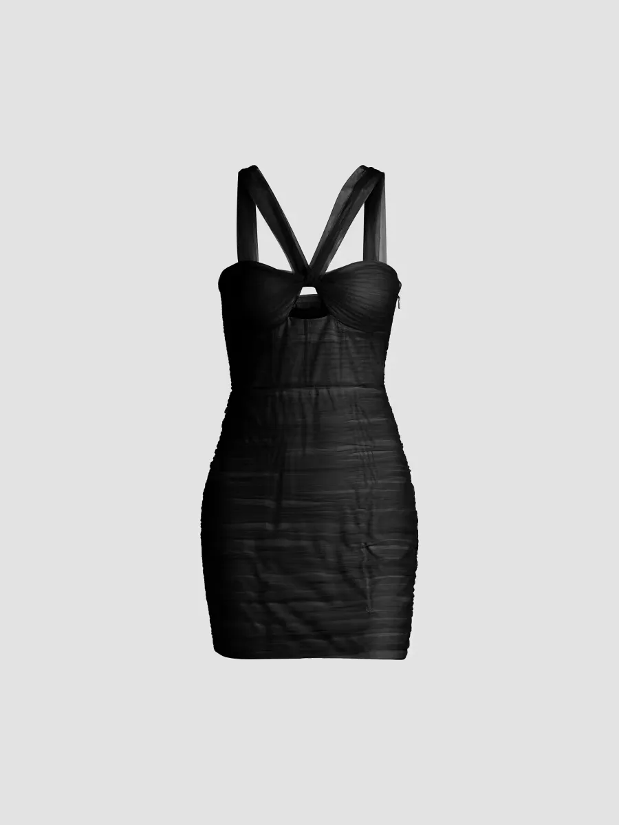 Tulle Halterneck Minidress by BCBGMAXAZRIA