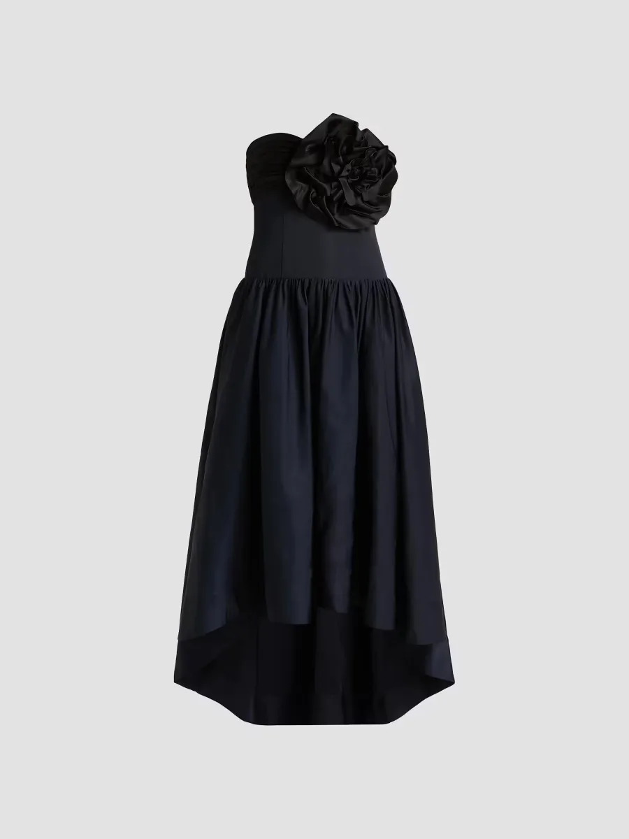 Floral-Appliqué Strapless High-Low Gown by BCBGMAXAZRIA