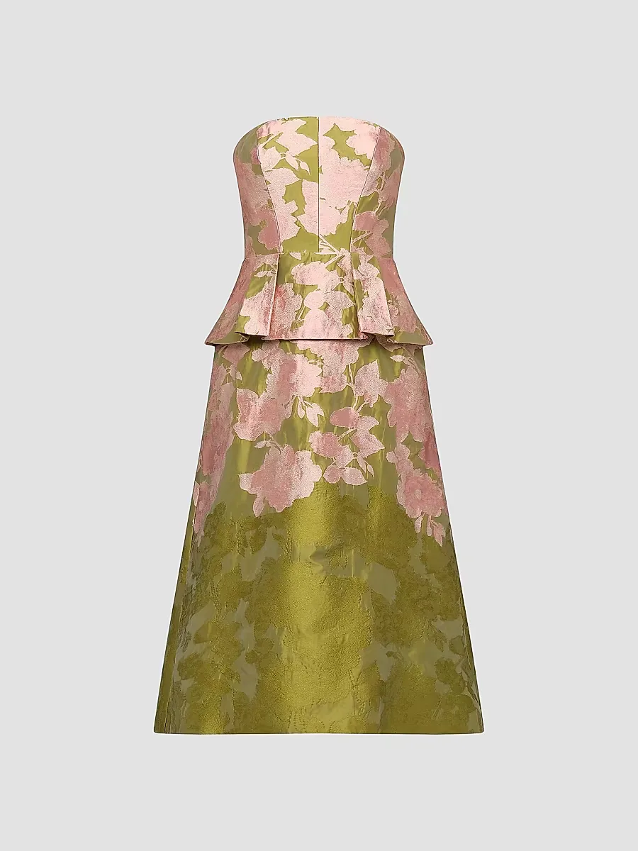 Imogen Metallic Jacquard Tea-Length Cocktail Dress by Kay Unger