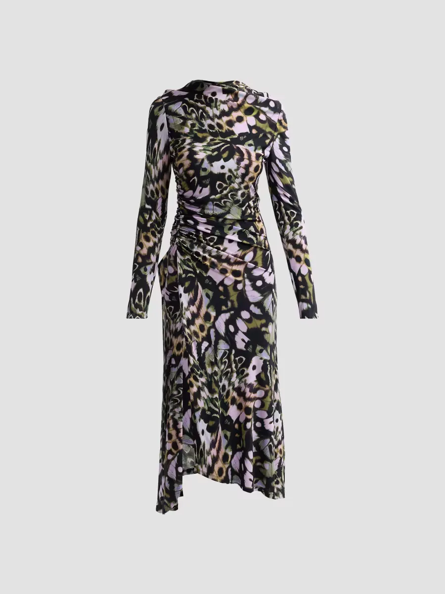 Isabella Printed Asymmetric-Hem Midi Dress by Amur