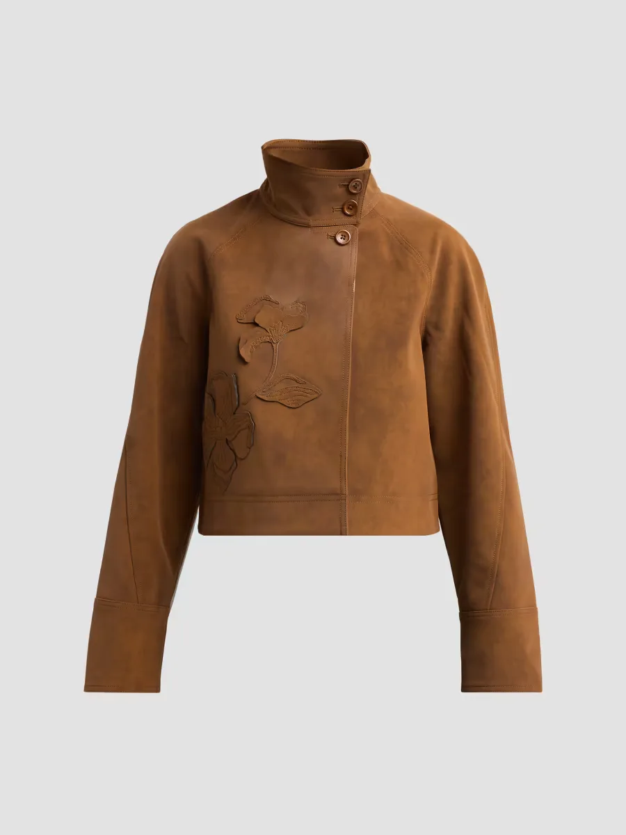 Kaia Embroidered Faux-Suede Crop Jacket by Amur