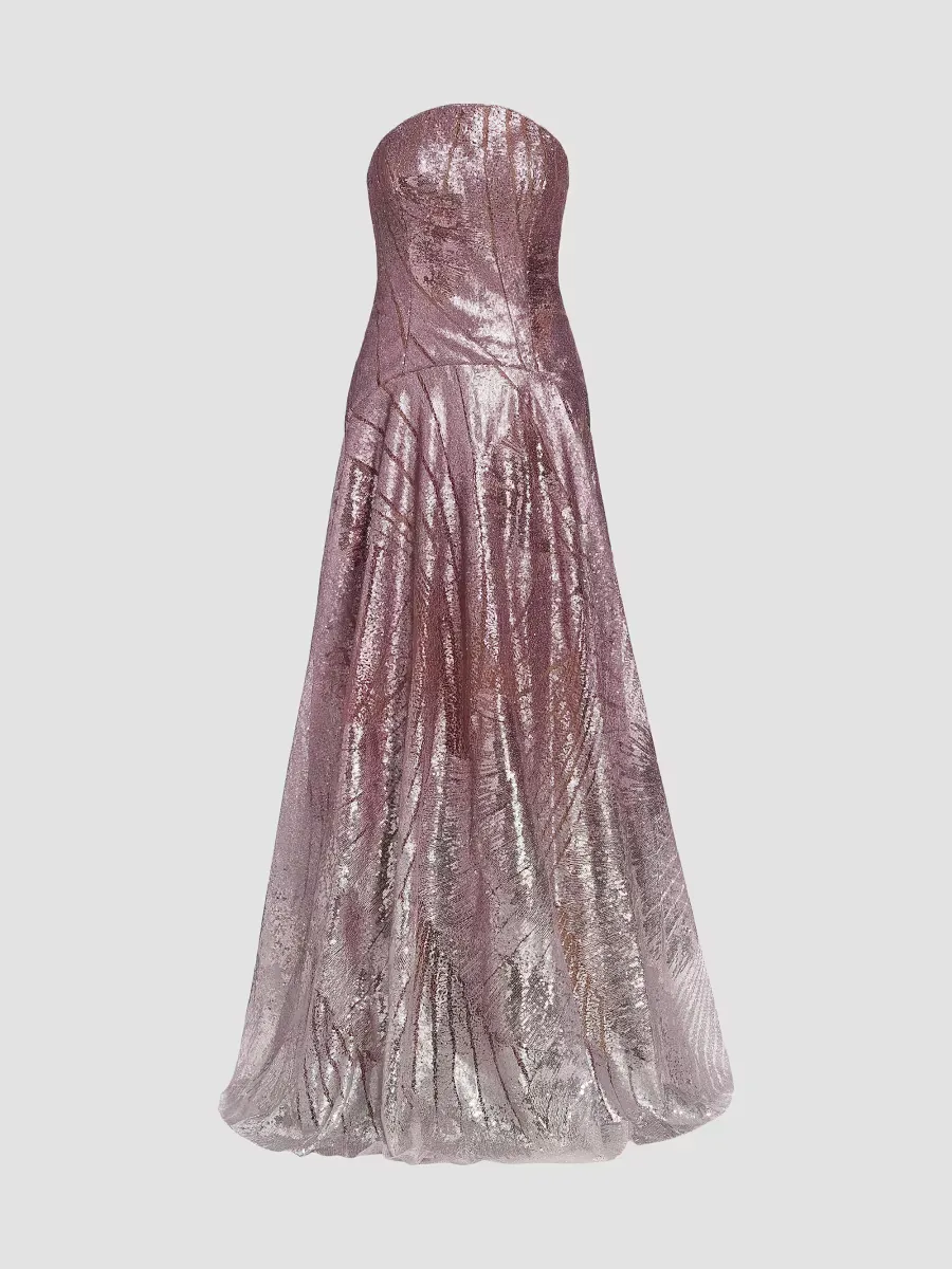 Sequined Strapless A-Line Gown by Rene Ruiz Collection