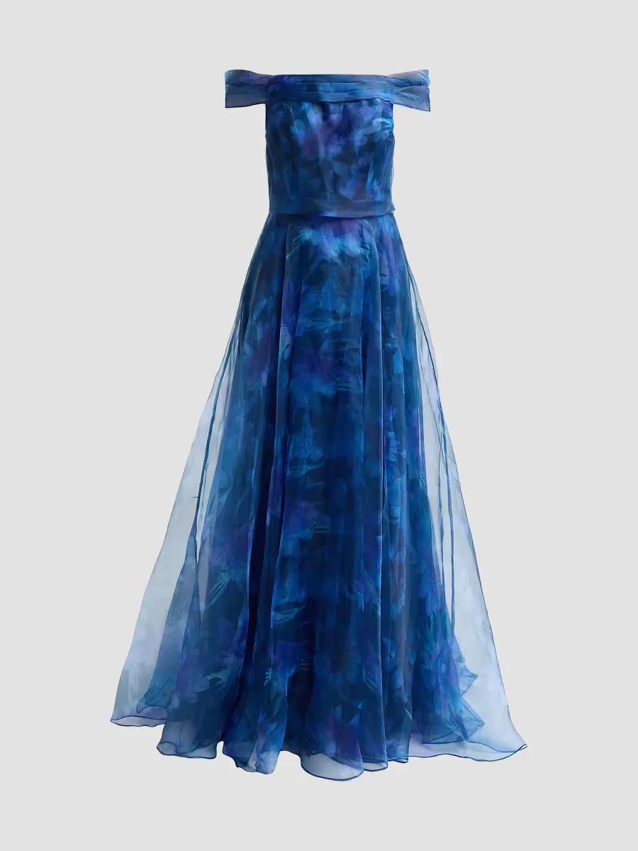 Off-The-Shoulder Draped Organza Gown