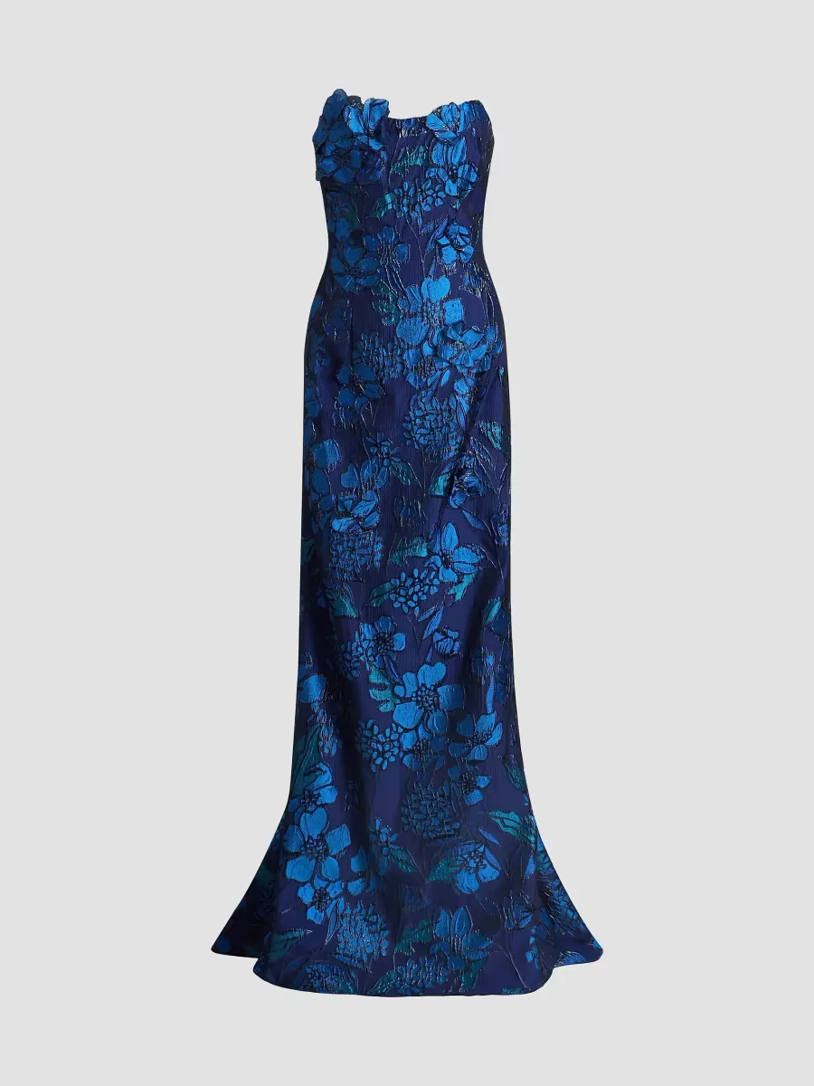 Strapless Floral Jacquard Mermaid Gown