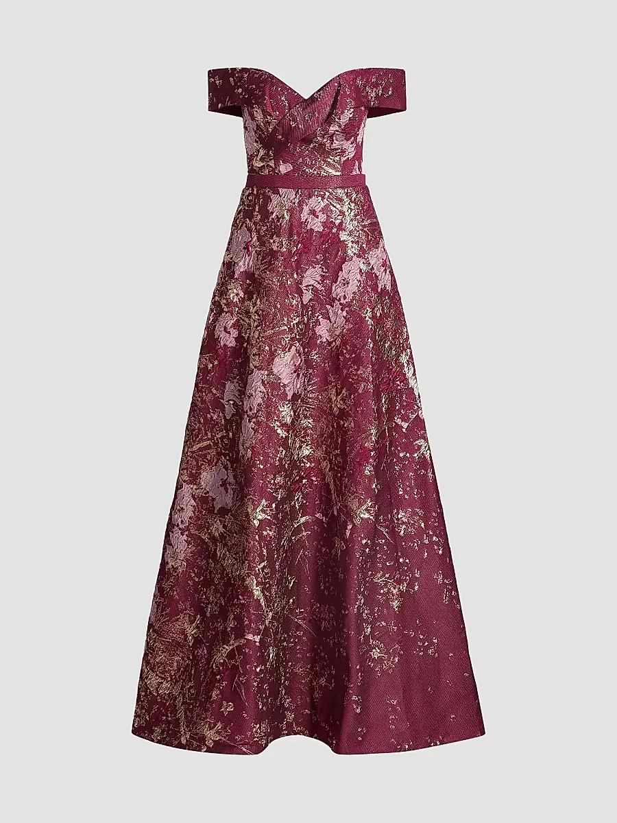 Brocade Off-the-Shoulder Gown by Rene Ruiz Collection