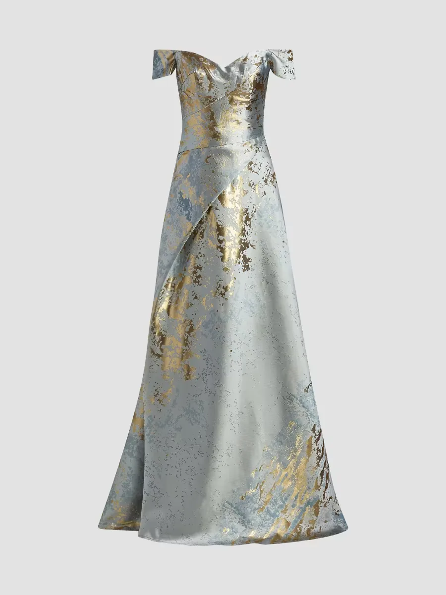 Metallic Jacquard Ball Gown by Rene Ruiz Collection