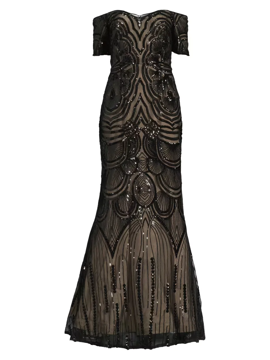 Sequined Short-Sleeve Gown by Shani