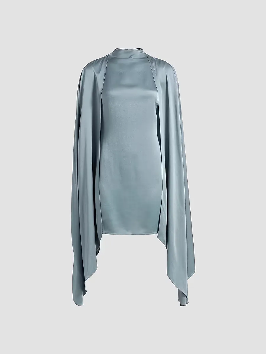 Cape Sleeve Satin Sheath Minidress by LaPointe