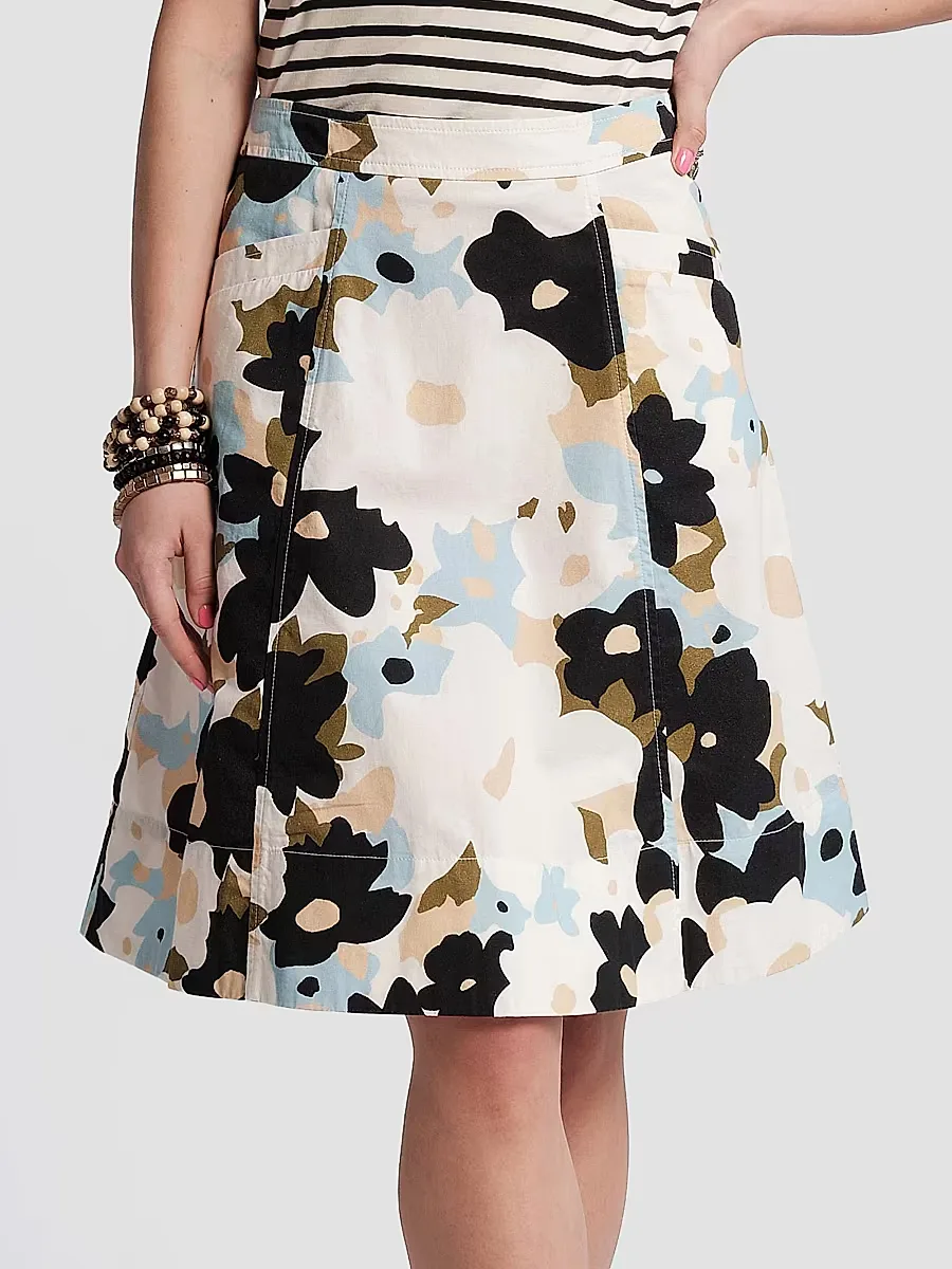 Marta Floral-Graphic Cotton Knee-Length Skirt by Frances Valentine