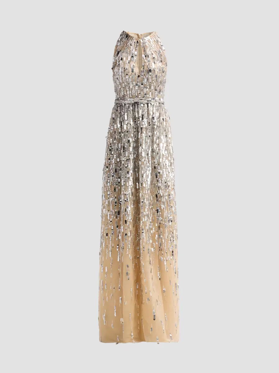 Embellished Tulle Cut-Out Gown