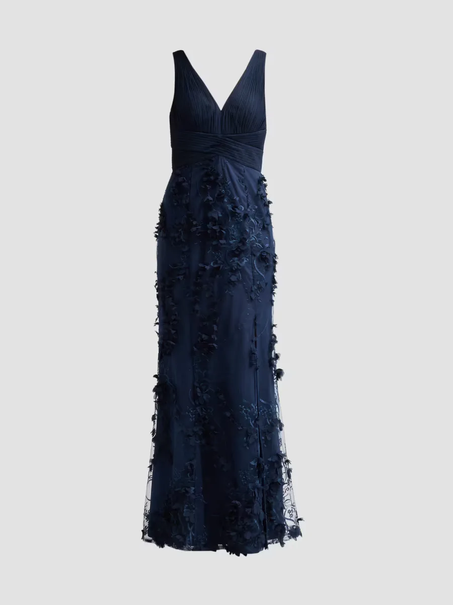 Flower Appliqué Mermaid Gown