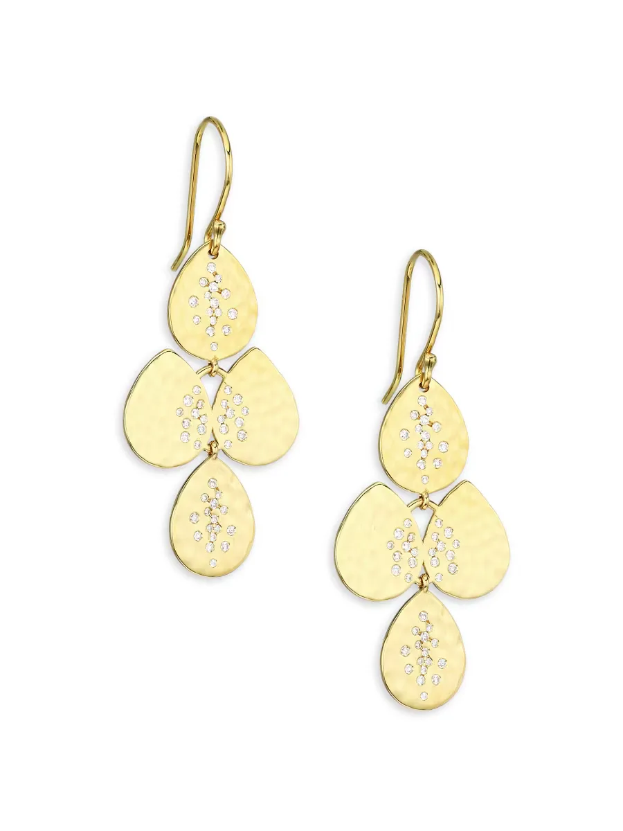 Stardust 18K Yellow Gold & Diamond Small Hammered Teardrop Cascade Earrings