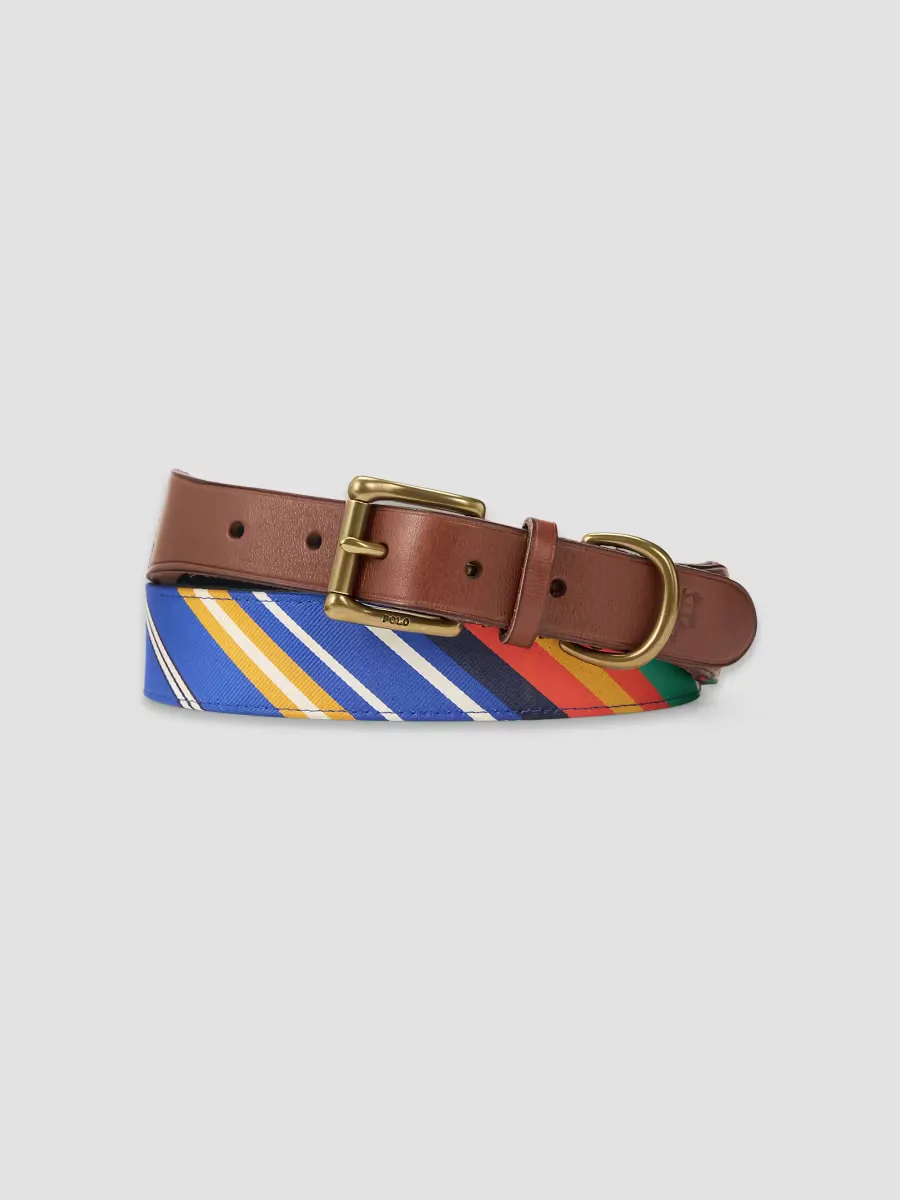 Leather-Trim Striped Jacquard Belt by Polo Ralph Lauren