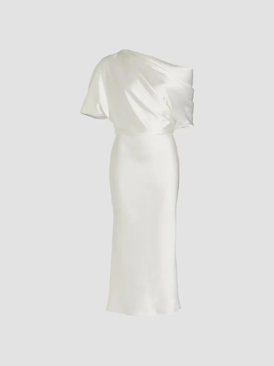 Draped Satin Pencil Midi-Dress by Amsale