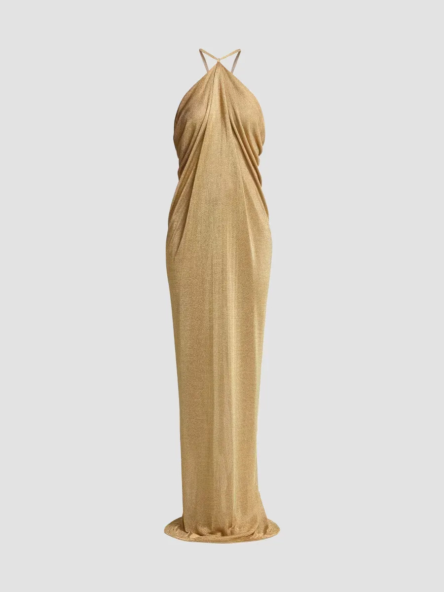 Metallic Halter Gown by Alberta Ferretti