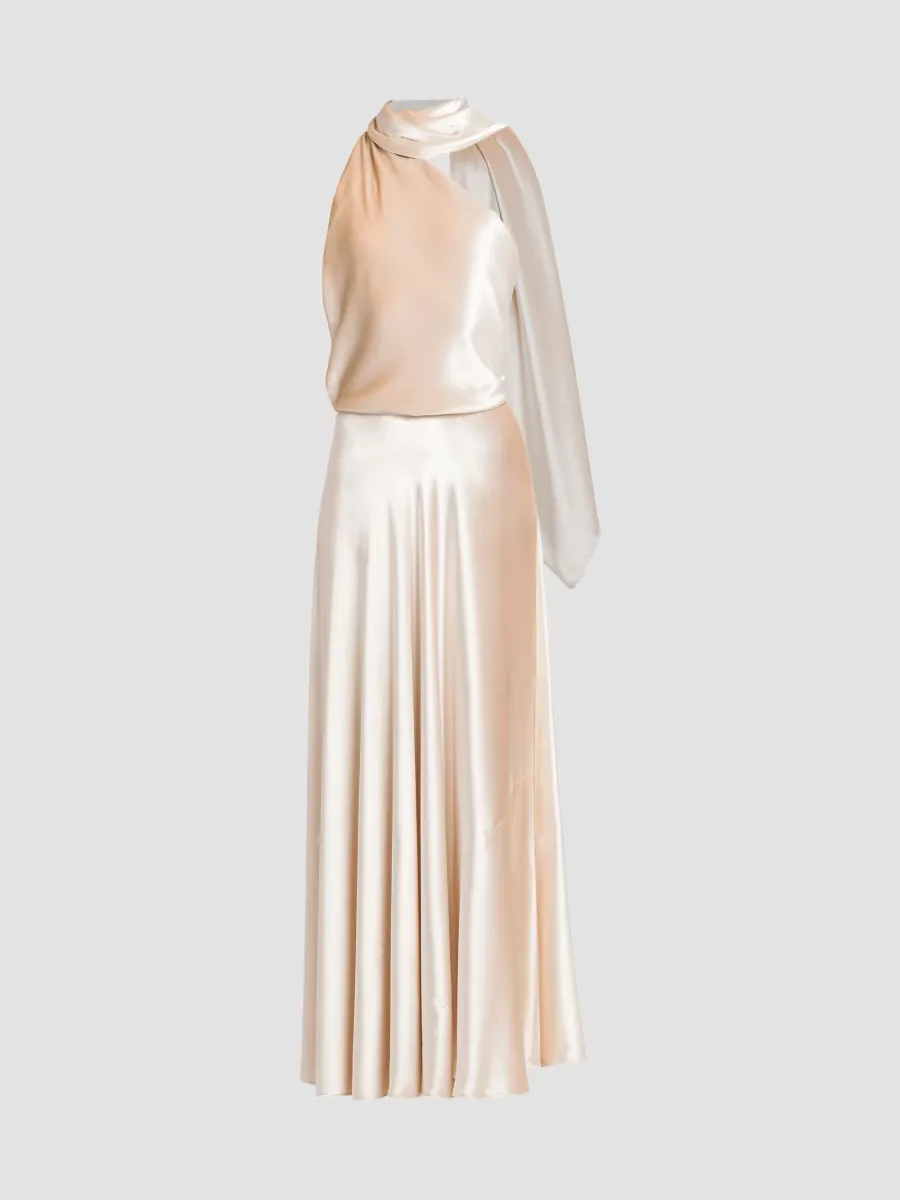 Velvet Draped One-Shoulder Dress