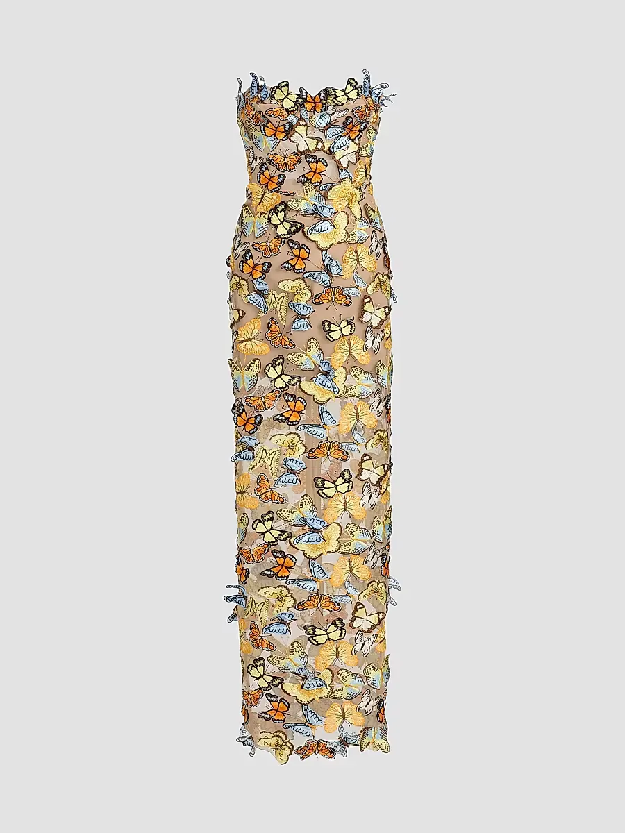 Bella 3D Butterfly Dahlia Strapless Gown by Bronx Banco