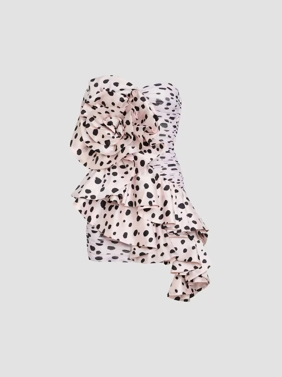 Runway Ruched Dotted Strapless Minidress by PatBO