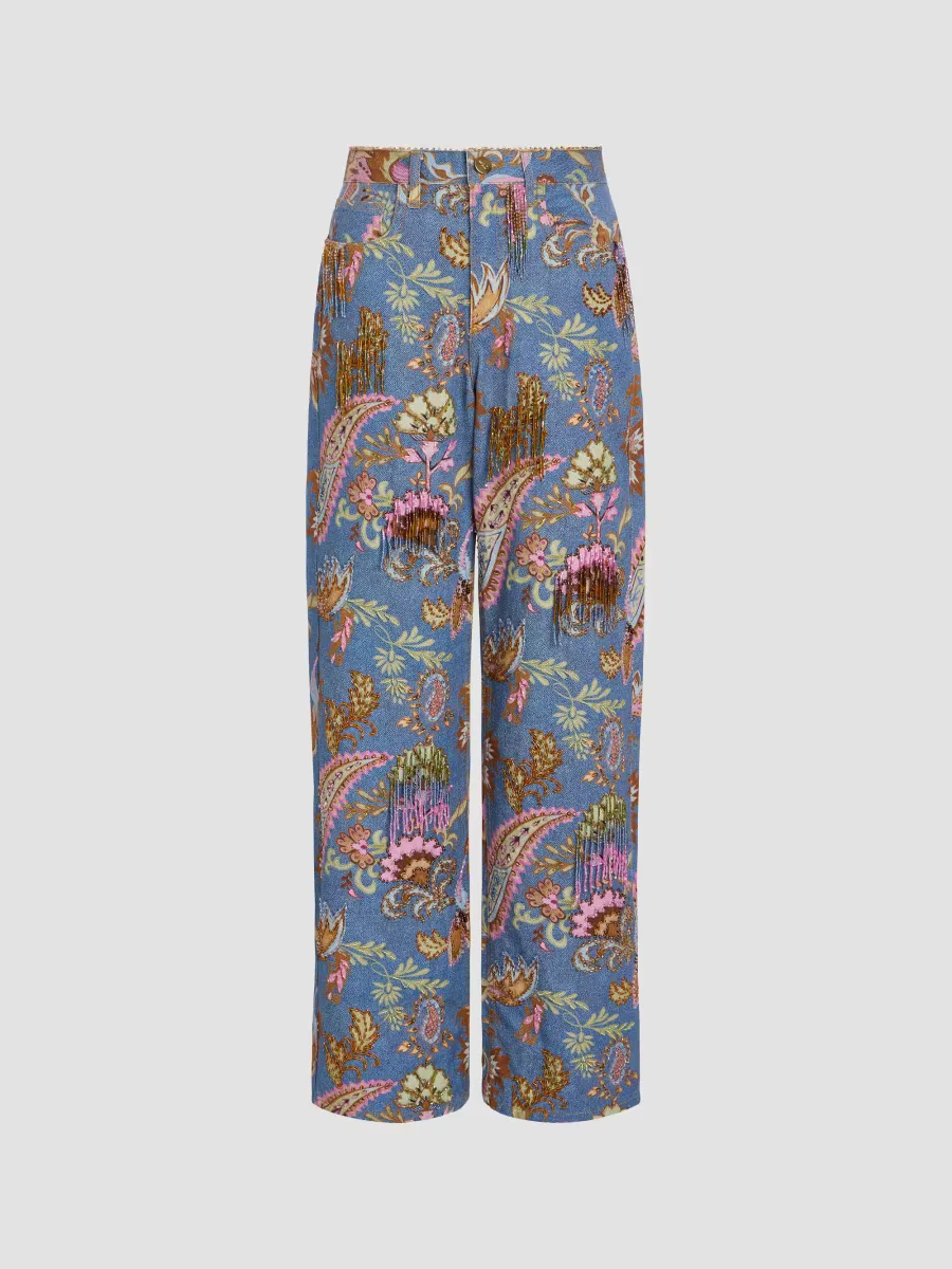 Boho Embellished Paisley Wide-Leg Jeans by PatBO