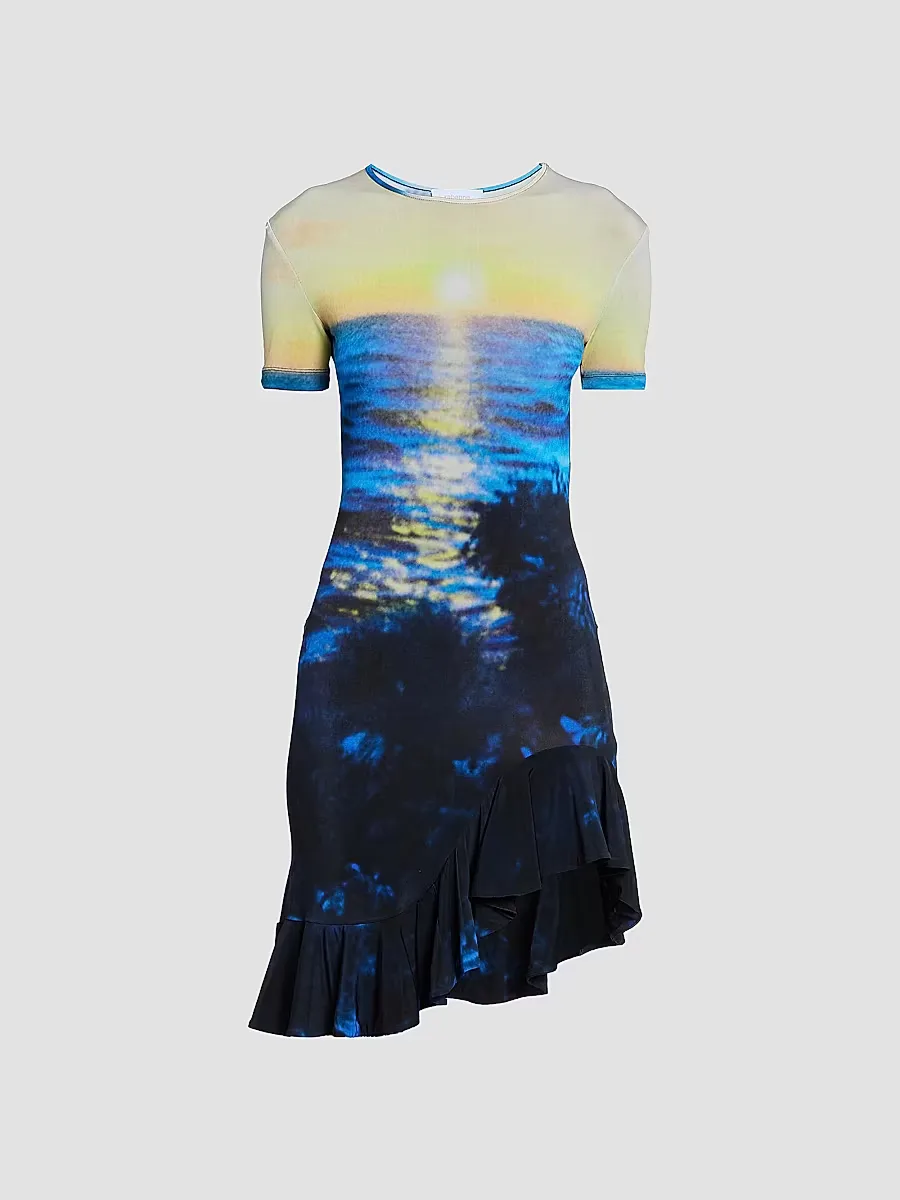 Sunset Print Asymmetric Minidress by Rabanne