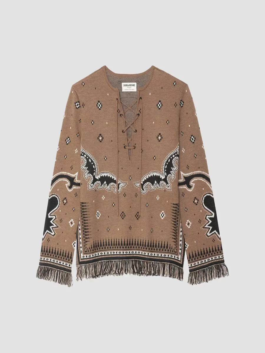 Leon Merino Wool Fringe-Trim Sweater by Zadig & Voltaire