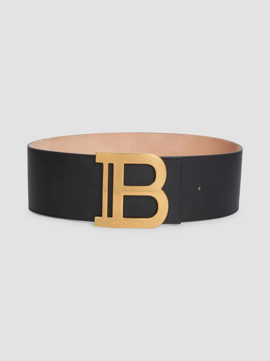 B-Buckle Wide Leather Belt by Balmain
