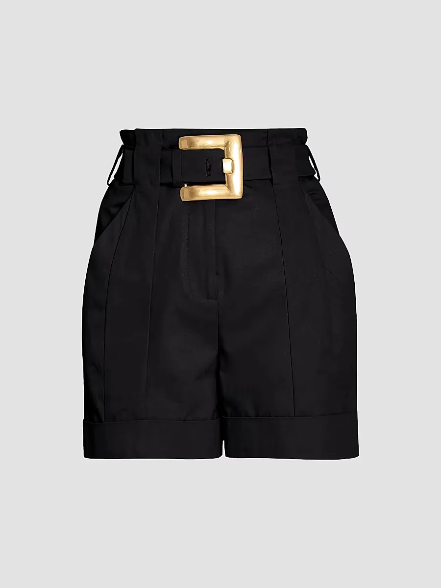 Wool Grain De Poudre Belted Shorts by Balmain