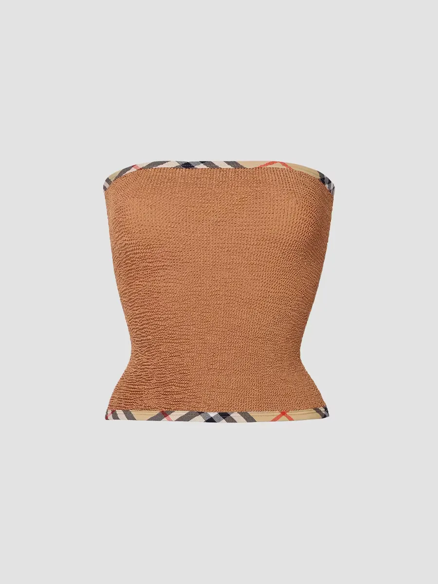 Burberry x Hunza G Devyn Check Trim Swim Skirt/Tube Top by Burberry