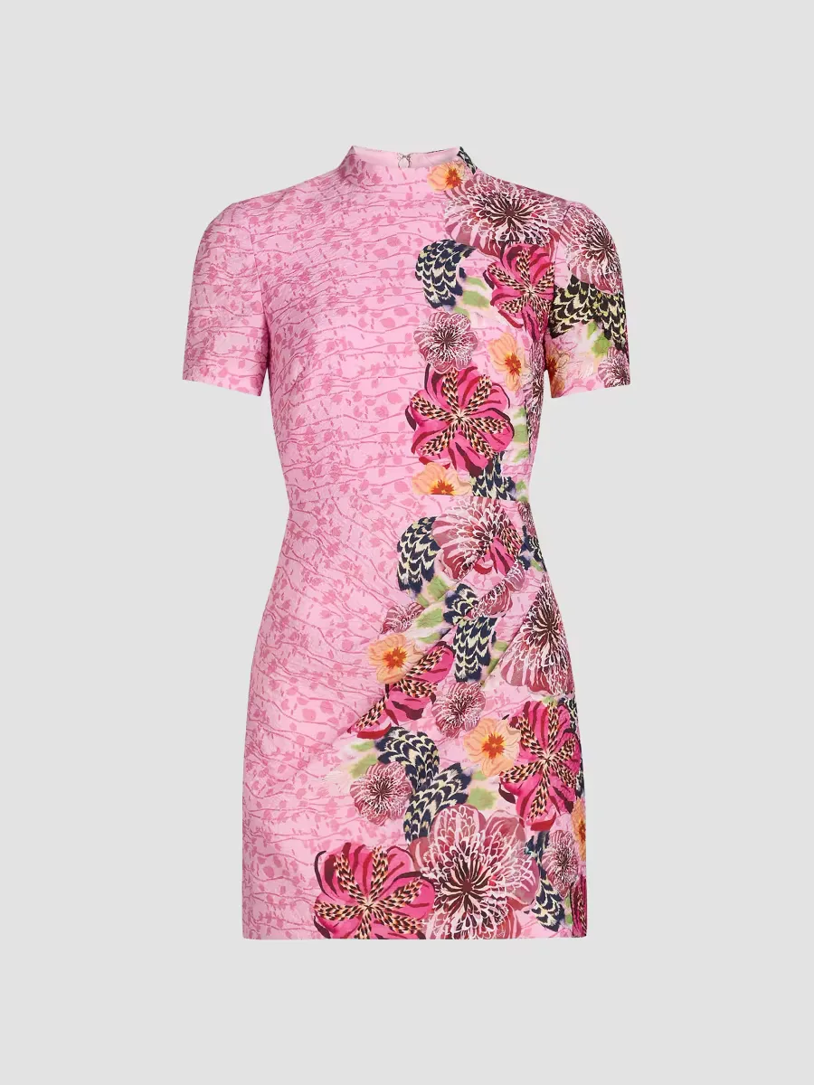 Printed Draped Sheath Minidress by Saloni