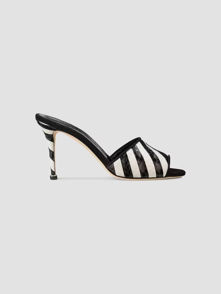 Larache 90MM Striped Snakeskin Stiletto Mules by Manolo Blahnik