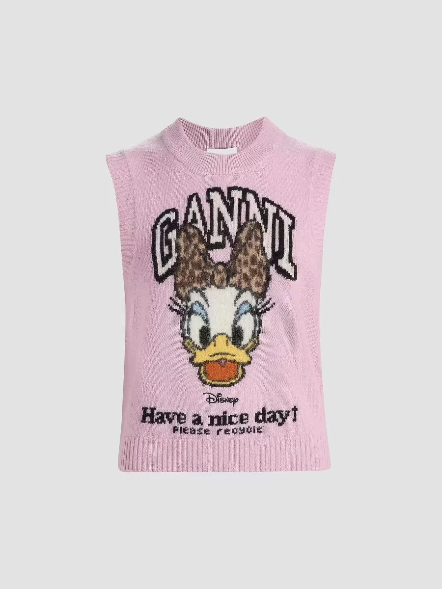 Daisy Graphic Print Wool-Blend Sweater Vest by GANNI